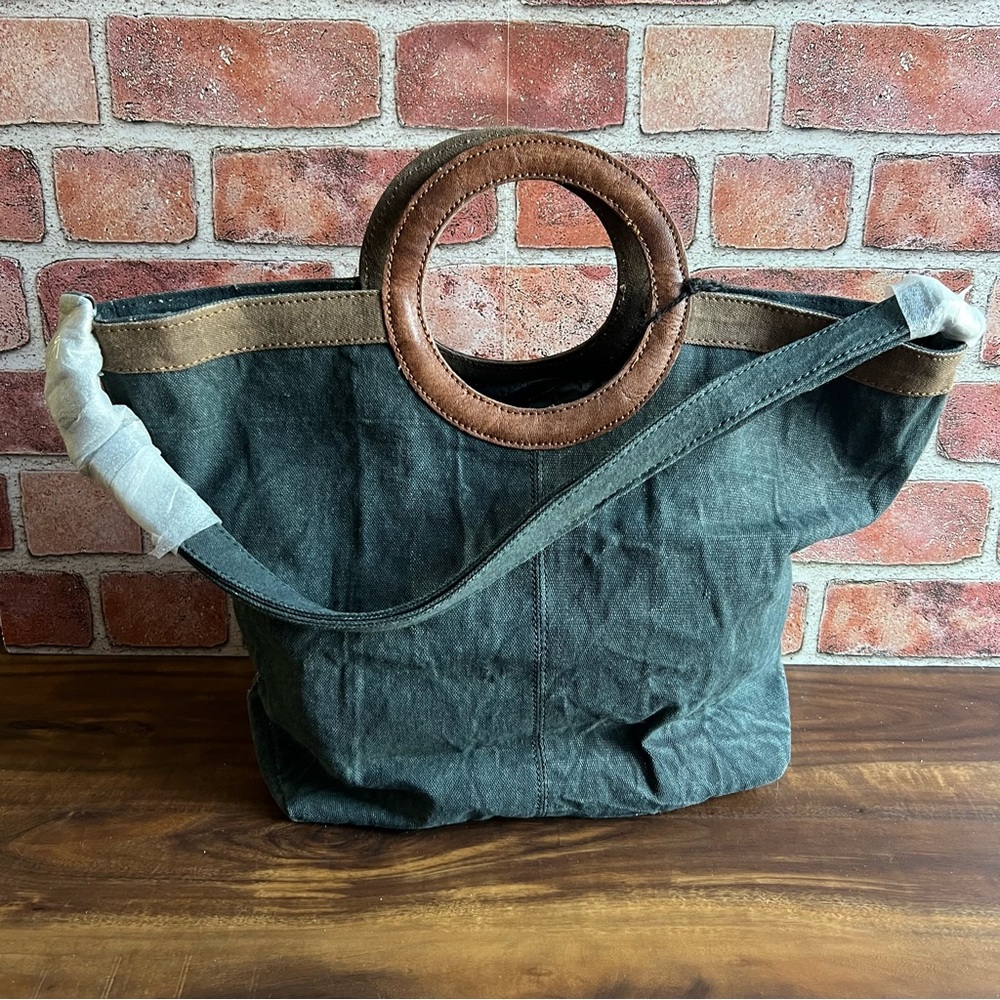 Mona B canvas bag “Sunsets & Palm Trees” unique handle shoulder strap NWT BX22 - Picture 2 of 8